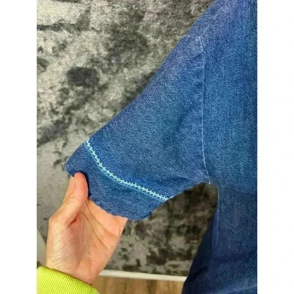 Vtg Lauren Ralph Lauren Denim Shift Dress Pockets Lace Up Front Short Sleeve 2 - Picture 3 of 13